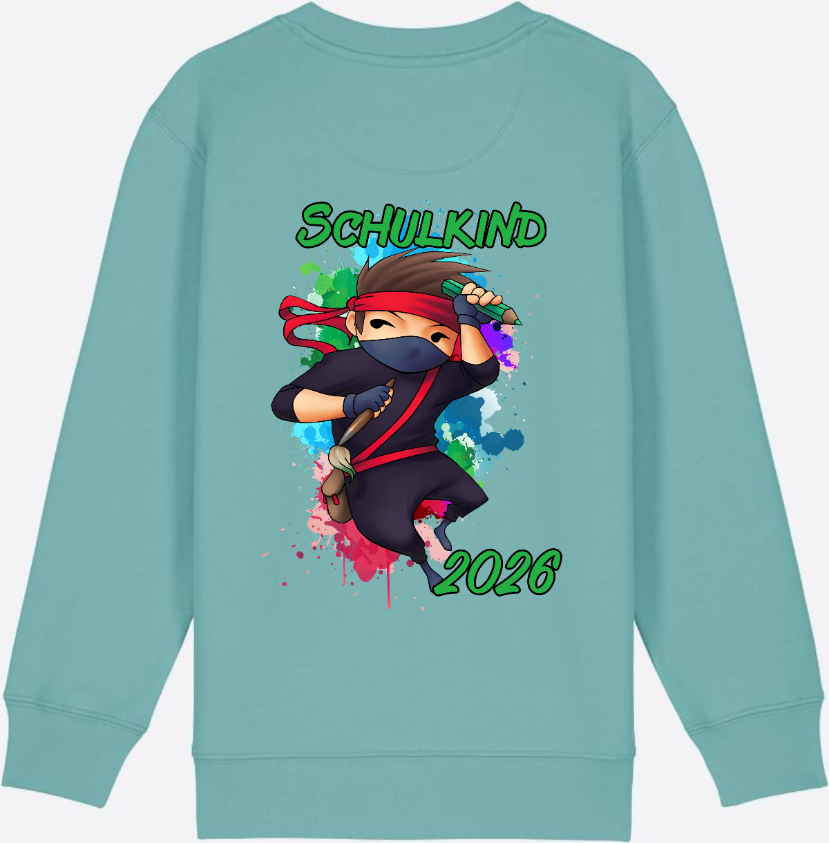 Ninja Sweatshirt zur Einschulung 2026 – Personalisiert mit Namen - Teal Monstera