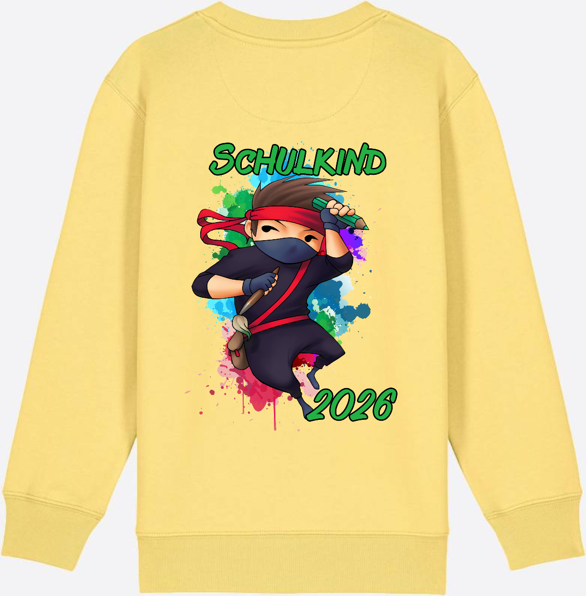 Ninja Sweatshirt zur Einschulung 2026 – Personalisiert mit Namen - Viva Yellow