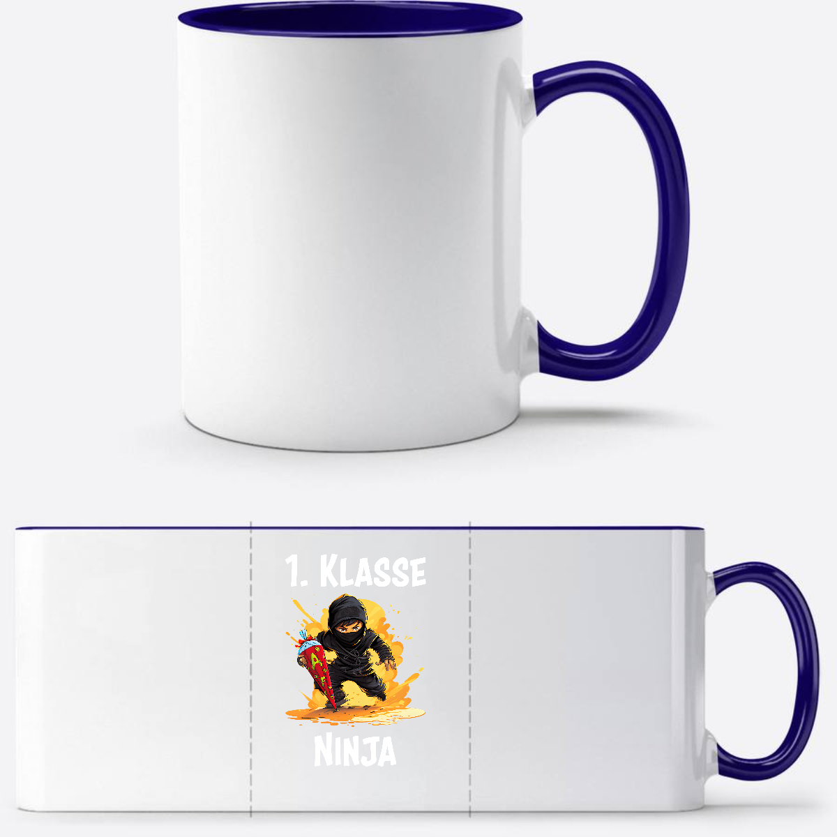 Ninja Tasse Einschulung – Personalisiertes Geschenk 1. Klasse - Weiß/Dunkelblau
