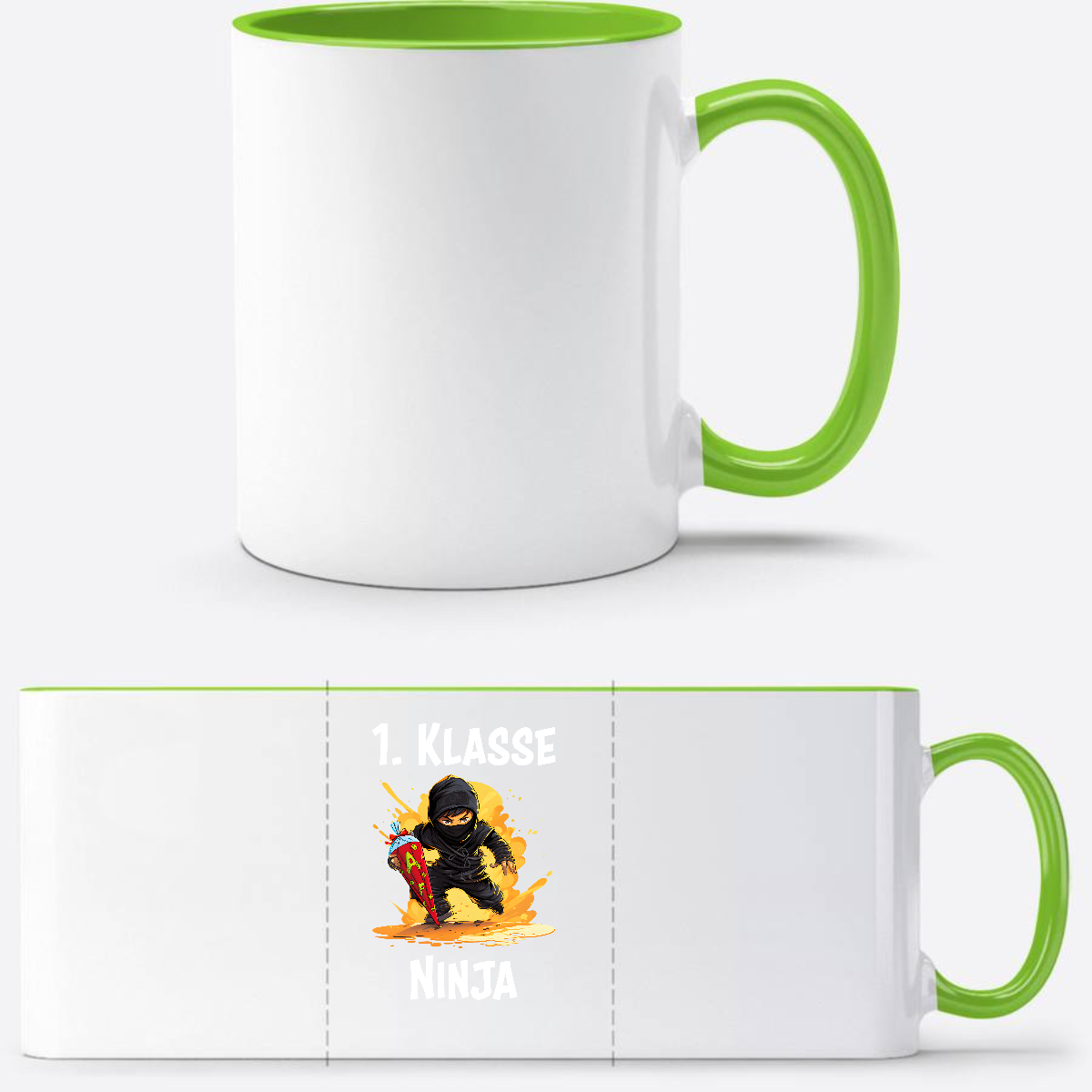 Ninja Tasse Einschulung – Personalisiertes Geschenk 1. Klasse - Weiß/Grün