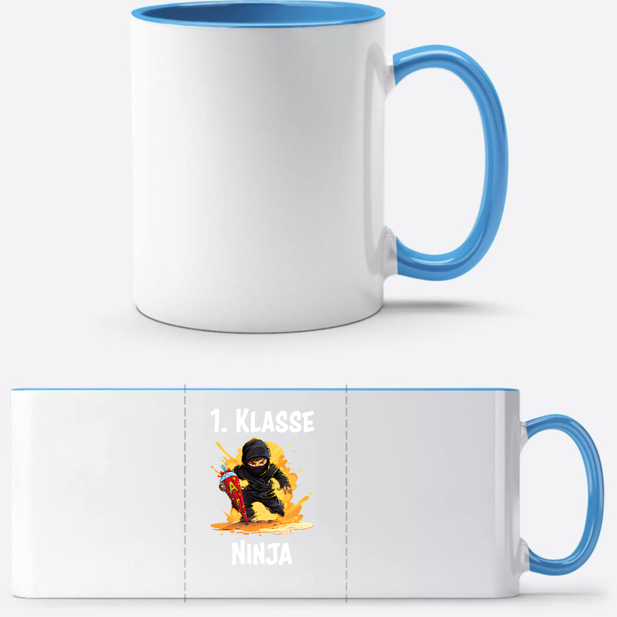 Ninja Tasse Einschulung – Personalisiertes Geschenk 1. Klasse - Weiß/Hellblau
