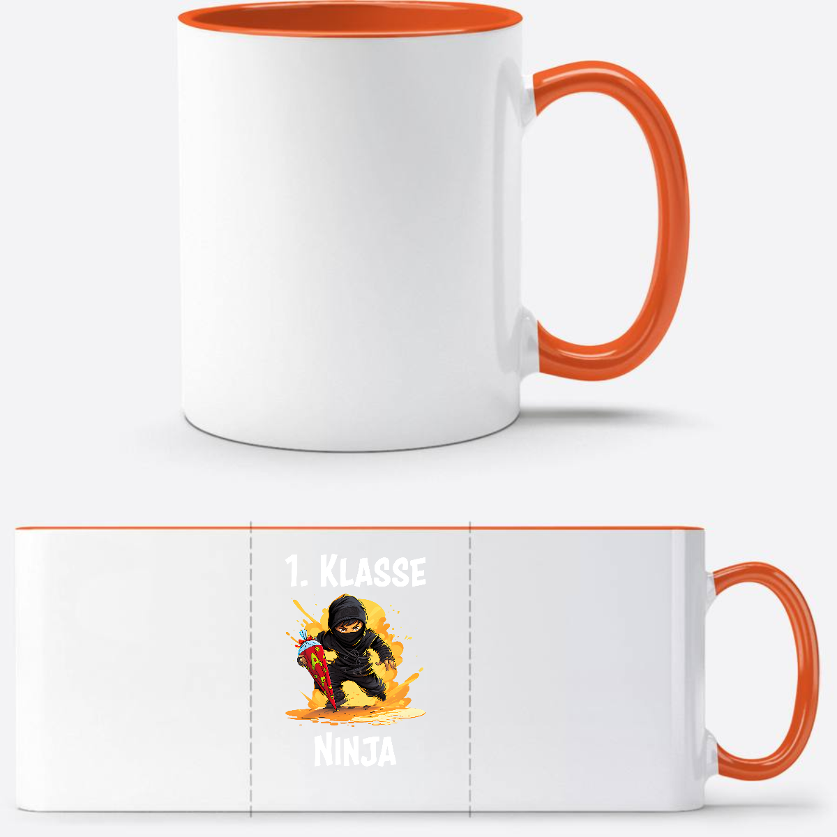 Ninja Tasse Einschulung – Personalisiertes Geschenk 1. Klasse - Weiß/Orange