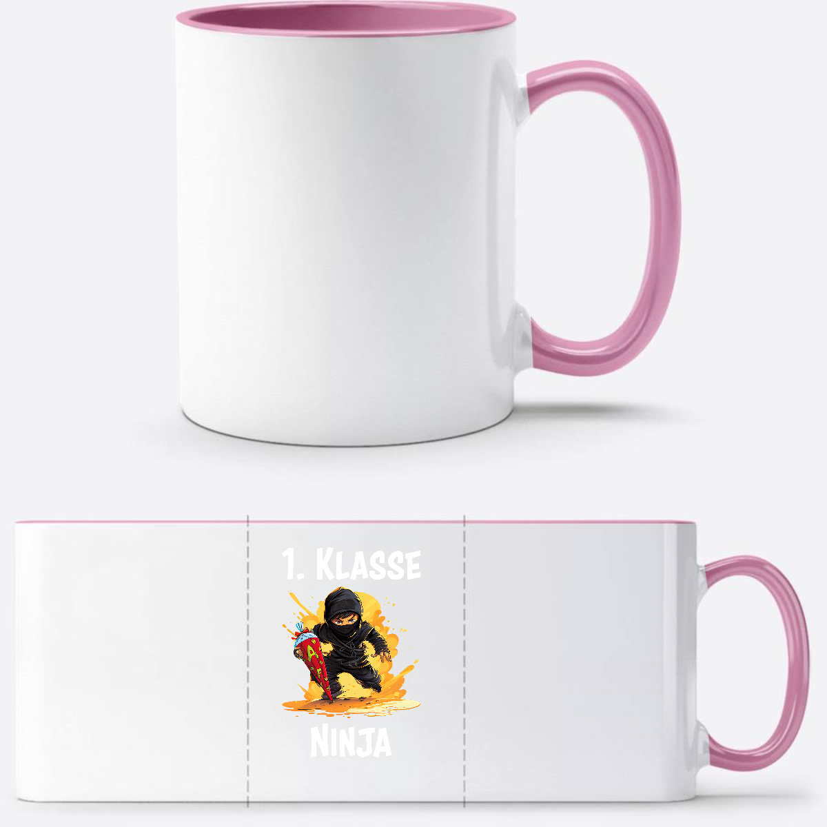 Ninja Tasse Einschulung – Personalisiertes Geschenk 1. Klasse - Weiss/Rosa