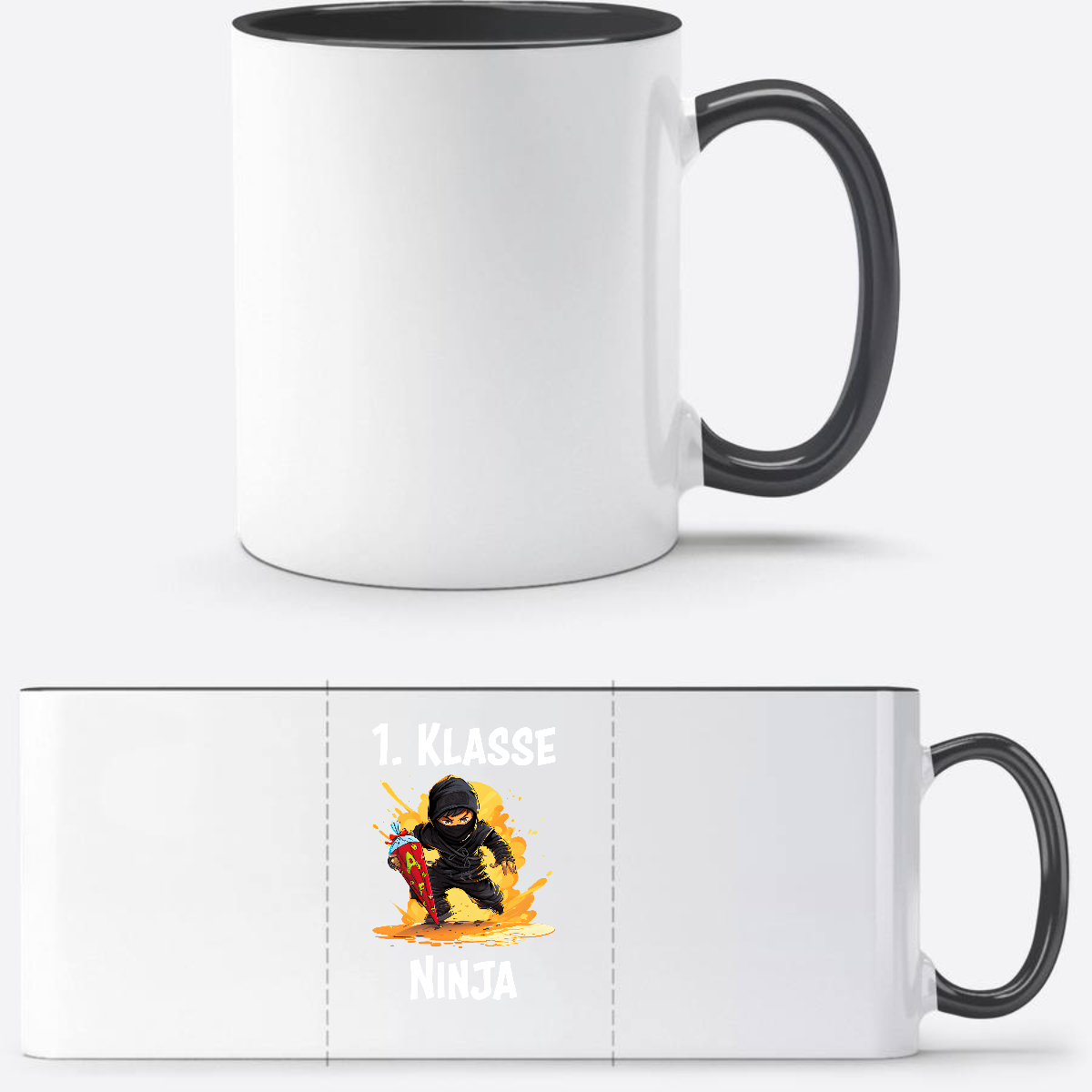 Ninja Tasse Einschulung – Personalisiertes Geschenk 1. Klasse - Weiß/Schwarz
