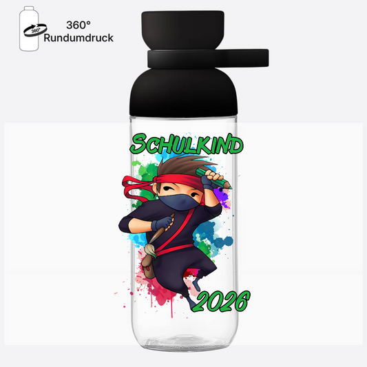 Ninja Trinkflasche mit Namen – Geschenk zur Einschulung 2026 - Nordic Black