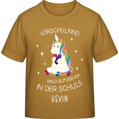 Mädchen T-Shirt Einschulung Einhorn – Vorschulkind Glitzer-Spruch