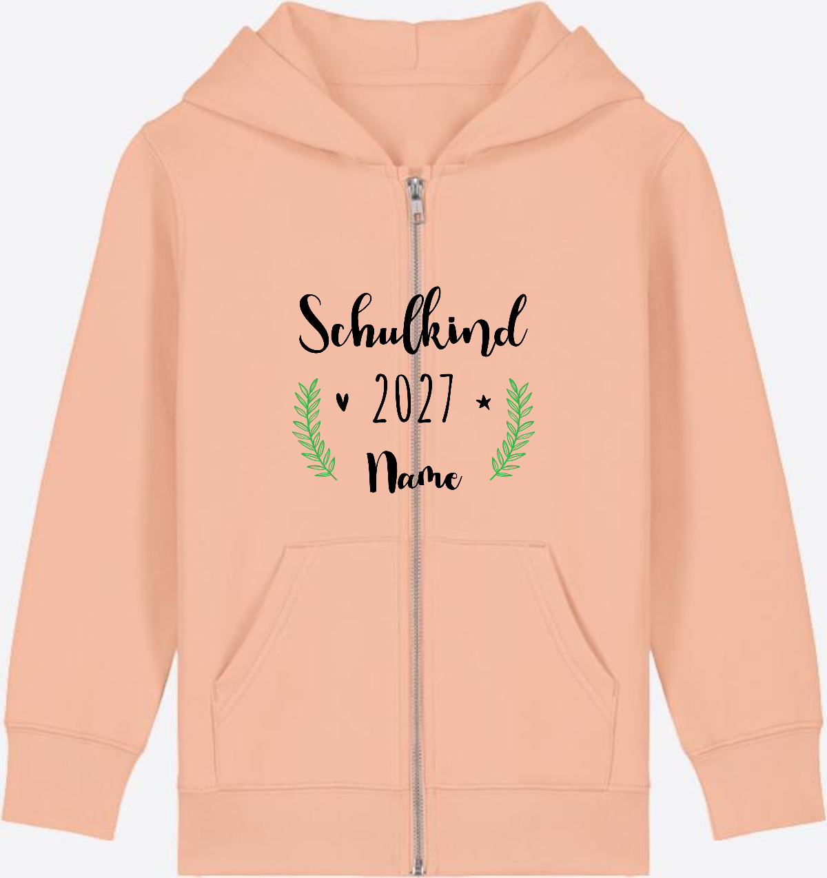 Personaliserter Schulkind Zip-Hoodie mit Wunschnamen - Fraiche Peche Herzseite