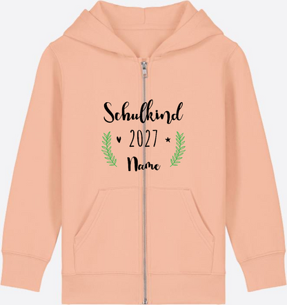 Personaliserter Schulkind Zip-Hoodie mit Wunschnamen - Fraiche Peche Herzseite
