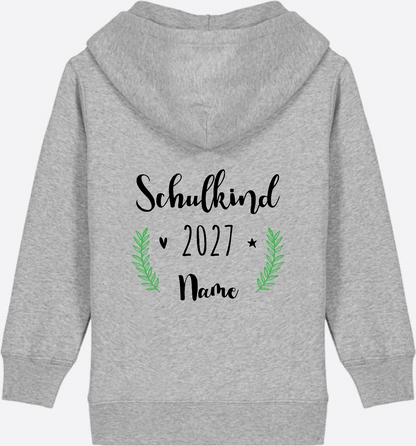 Personaliserter Schulkind Zip-Hoodie mit Wunschnamen - Heather Grey