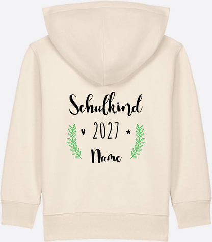 Personaliserter Schulkind Zip-Hoodie mit Wunschnamen - Natural Raw