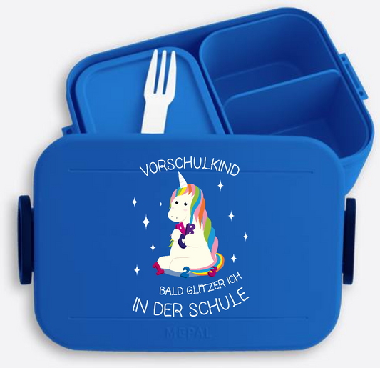 Personalisierte Brotdose Einhorn für Vorschulkinder - Vivid Blue