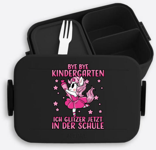 Personalisierte Brotdose Einschulung – Einhorn Glitzer Pink - Nordic Black