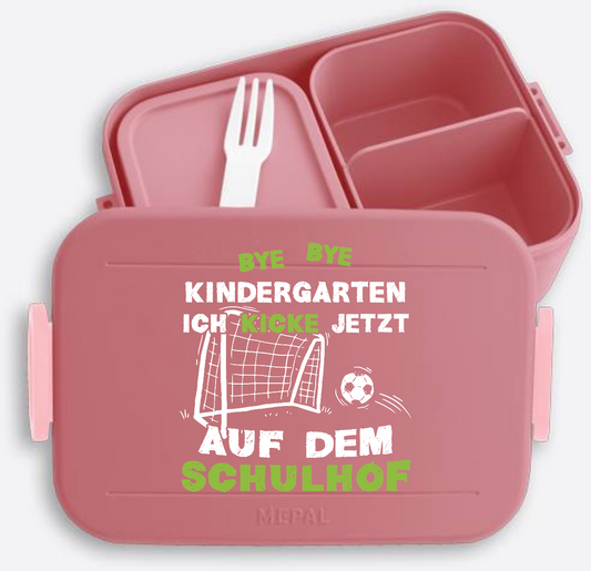 Personalisierte Brotdose Fußball: Bye Bye Kindergarten Schulkind - Vivid Mauve