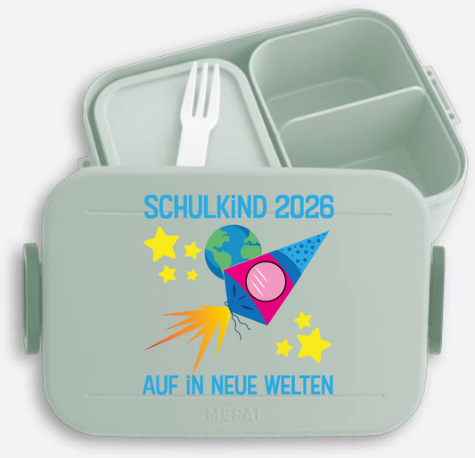 Personalisierte Brotdose Schulkind 2026 – Auf in neue Welten - Nordic Sage