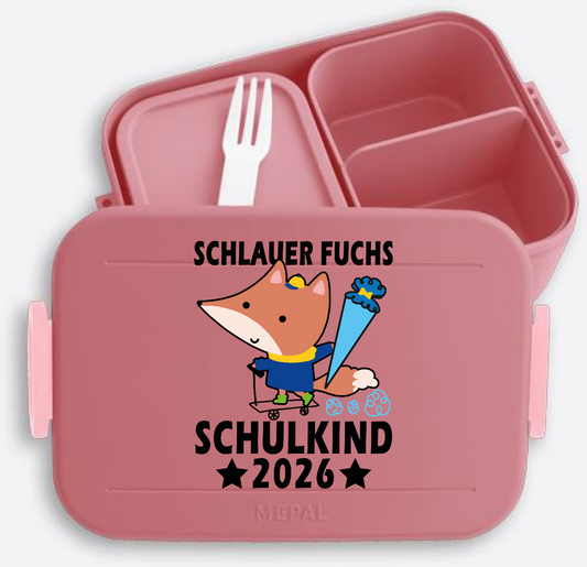 Personalisierte Brotdose Schulkind 2026 - Schlauer Fuchs - Vivid Mauve