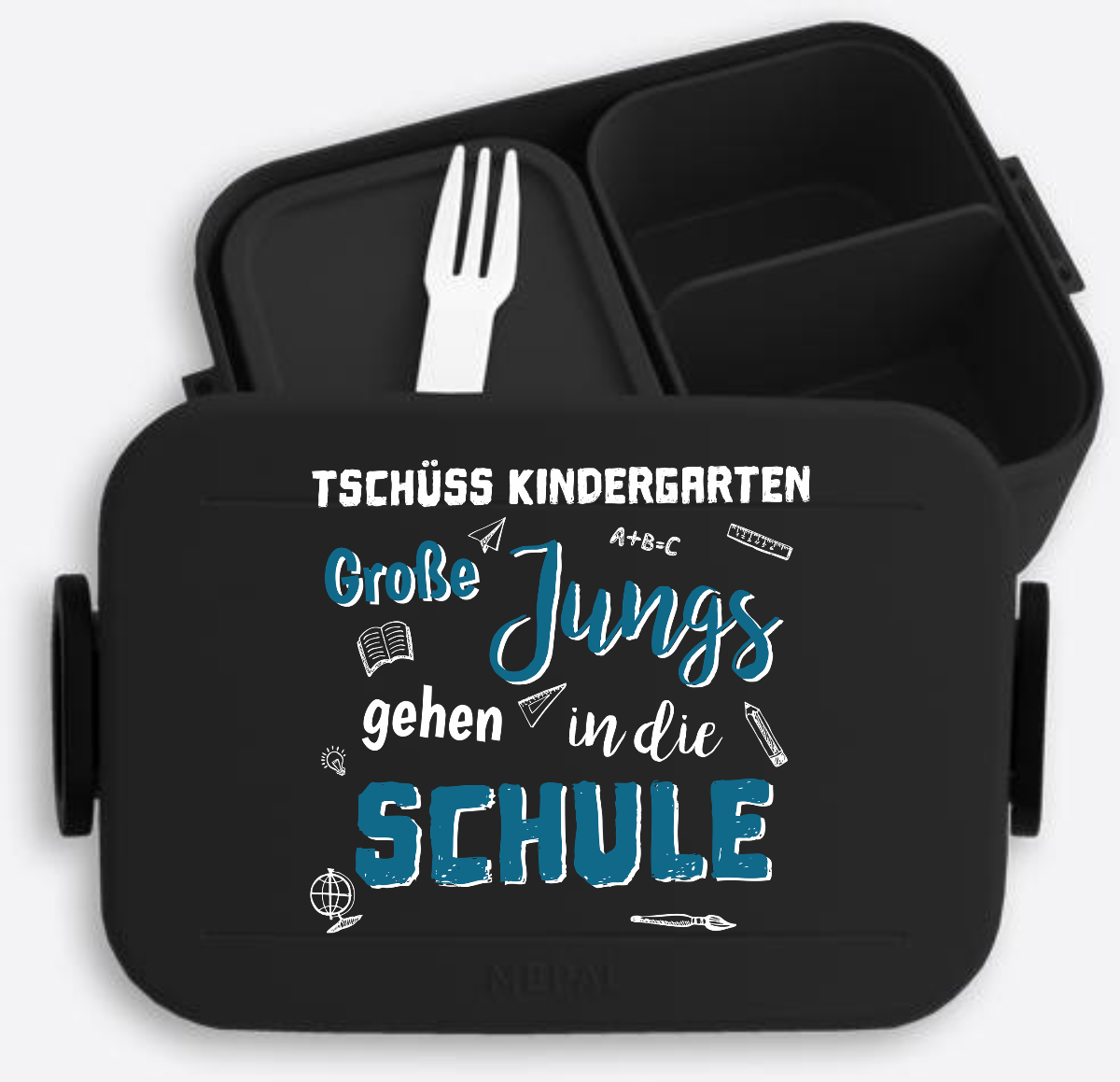 Personalisierte Brotdose – Tschüss Kindergarten Große Jungs - Nordic Black