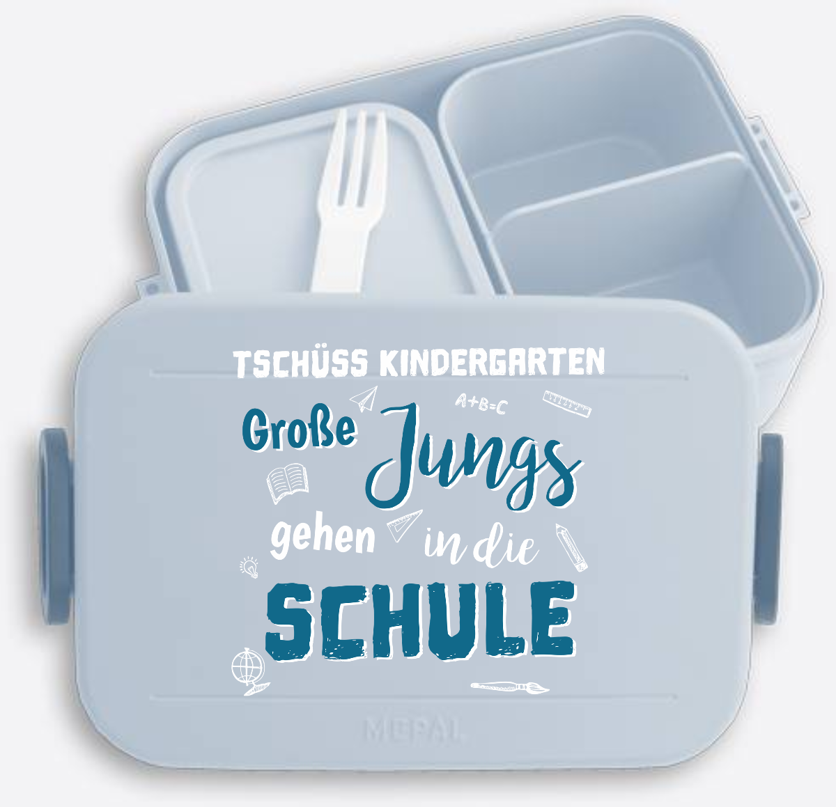 Personalisierte Brotdose – Tschüss Kindergarten Große Jungs - Nordic Blue