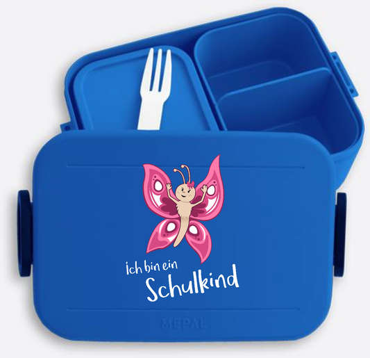 Personalisierte Brotdose zur Einschulung: Schulkind Schmetterling - Vivid Blue