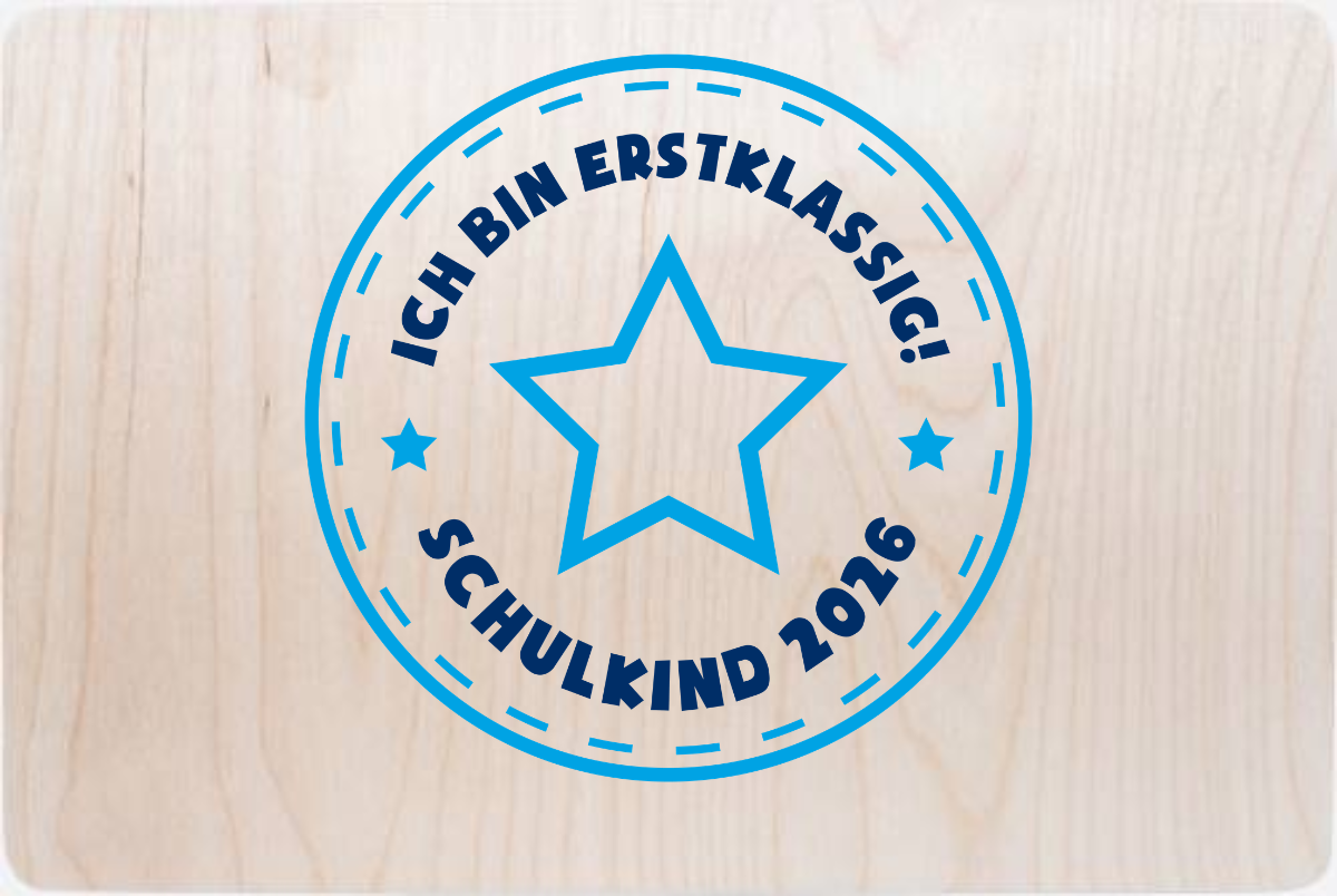 Personalisierte Erinnerungsbox Schulkind 2026 – Erstklassig Blau - Holz