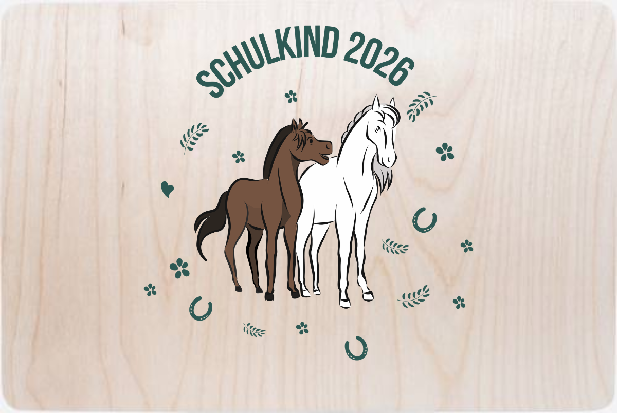 Personalisierte Erinnerungsbox Schulkind 2026 Pferde - Holz