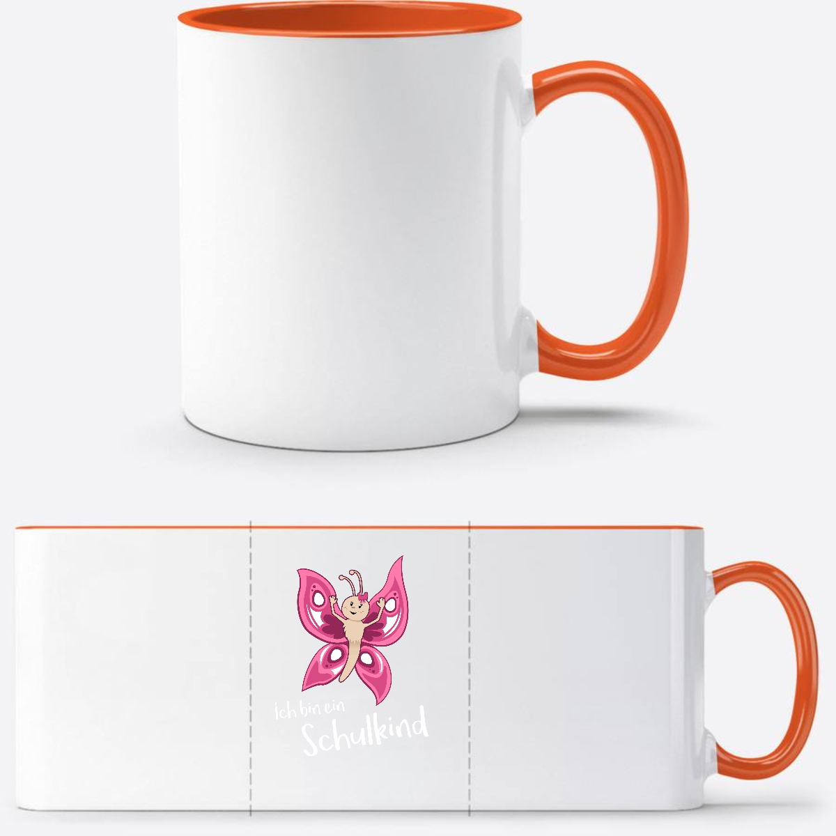 Personalisierte Schulkind Tasse Schmetterling mit Name - Weiß/Orange