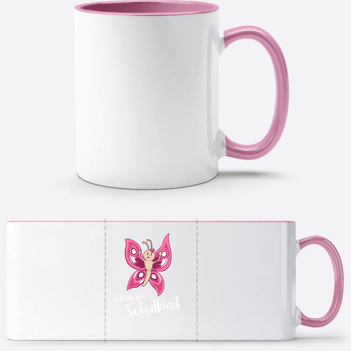 Personalisierte Schulkind Tasse Schmetterling mit Name - Weiss/Rosa