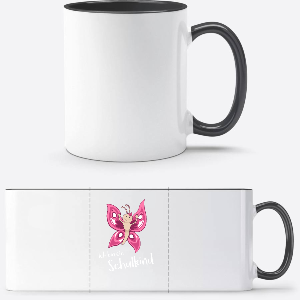 Personalisierte Schulkind Tasse Schmetterling mit Name - Weiß/Schwarz