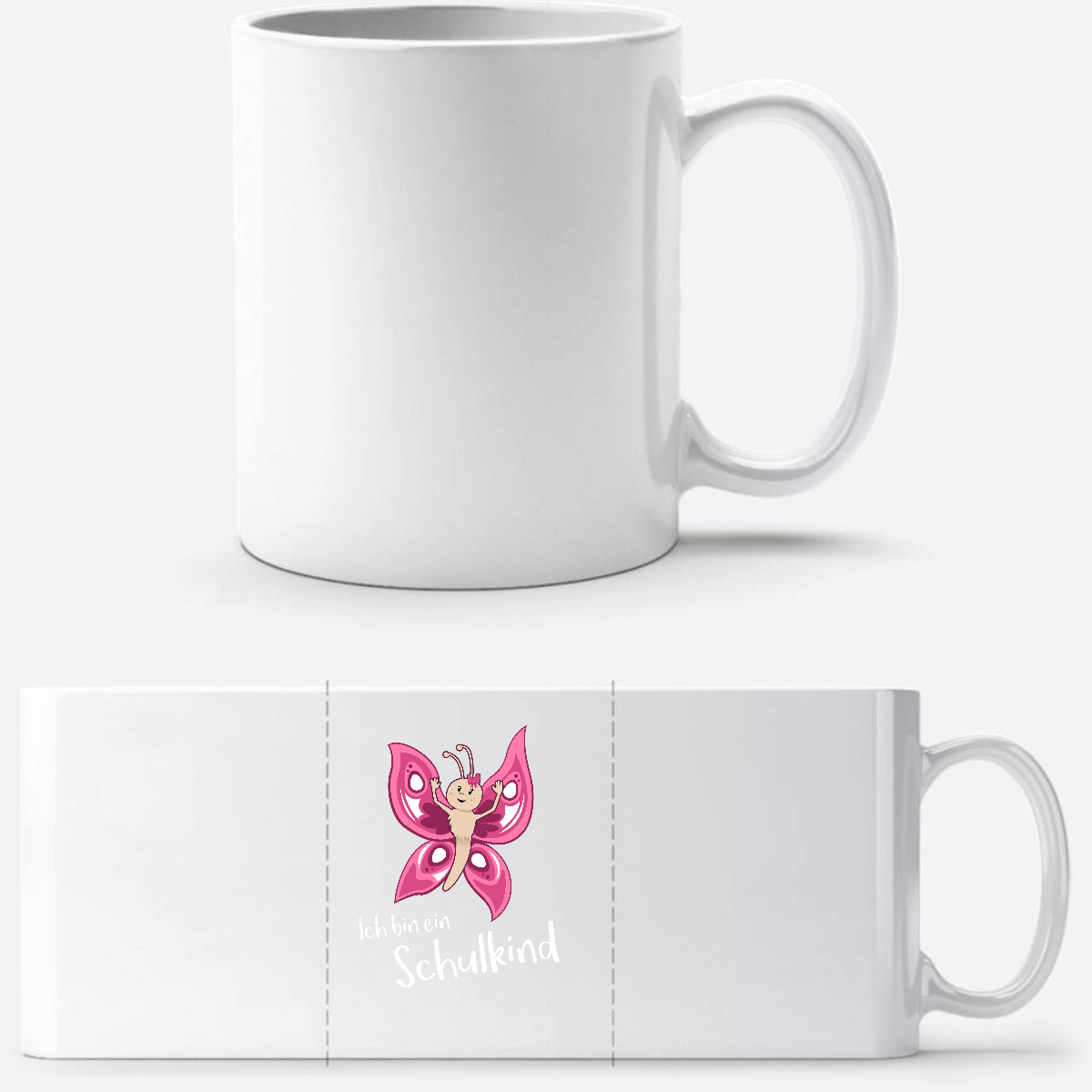 Personalisierte Schulkind Tasse Schmetterling mit Name - Weiß