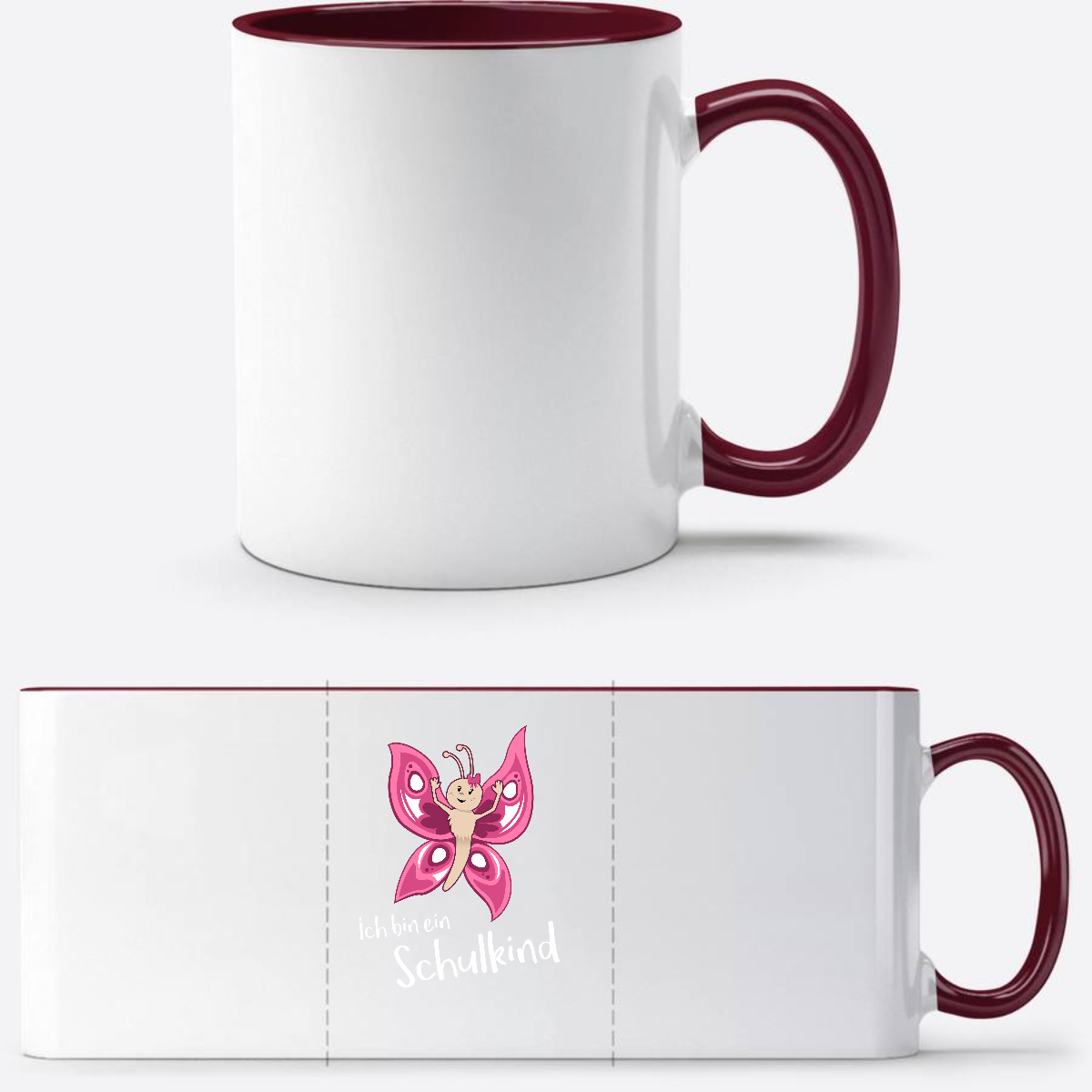 Personalisierte Schulkind Tasse Schmetterling mit Name - White/Bordeaux