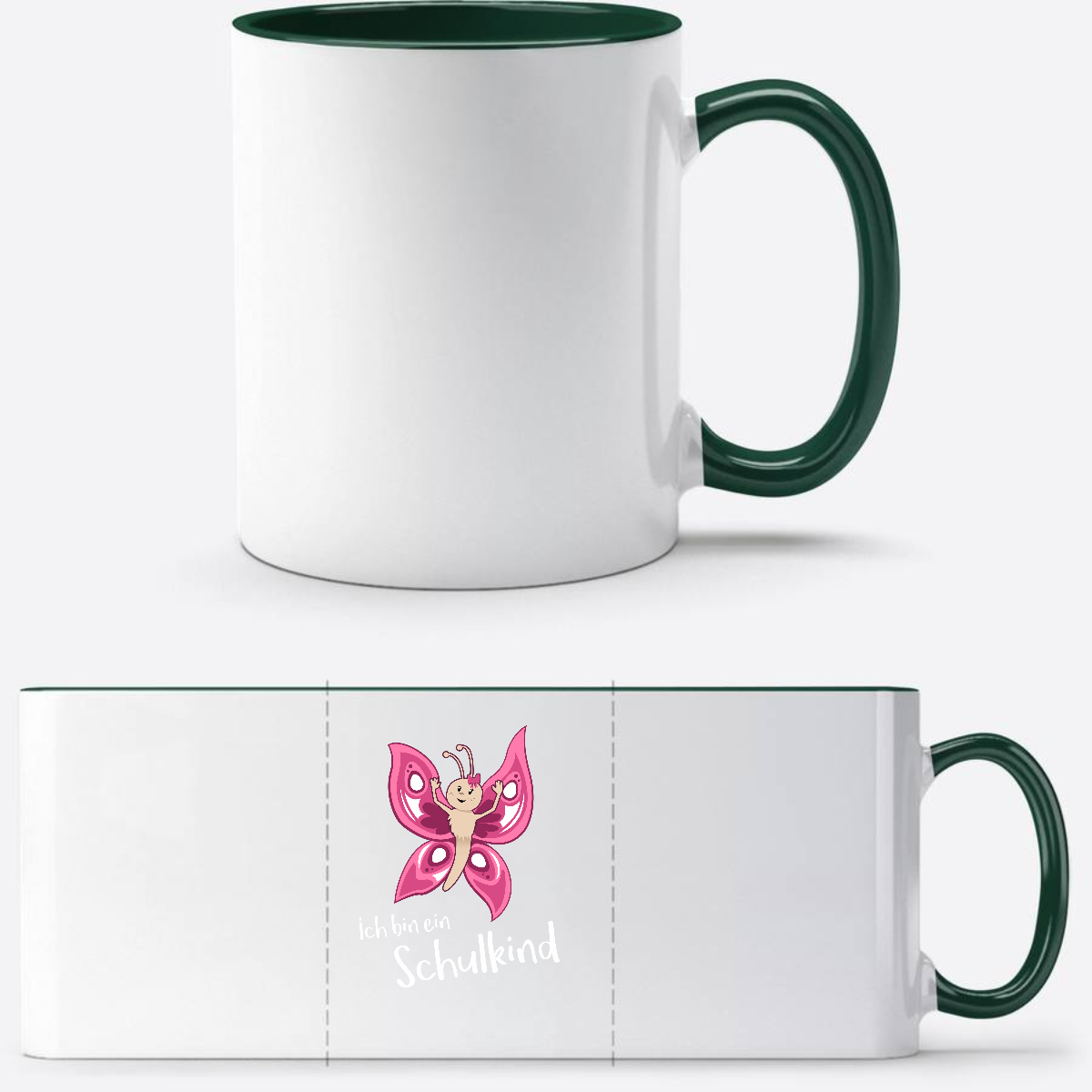Personalisierte Schulkind Tasse Schmetterling mit Name - White/Petrol