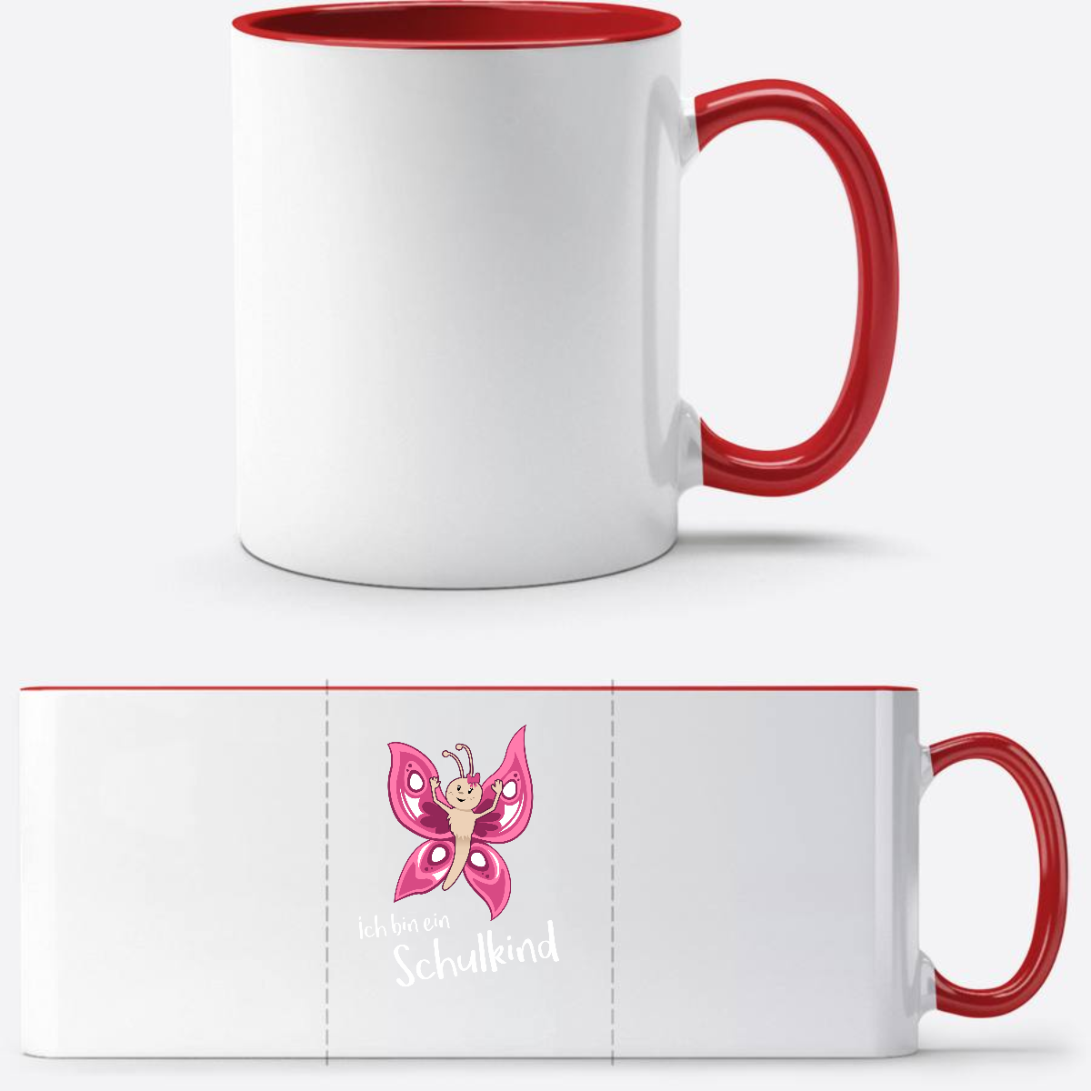 Personalisierte Schulkind Tasse Schmetterling mit Name - White/Red
