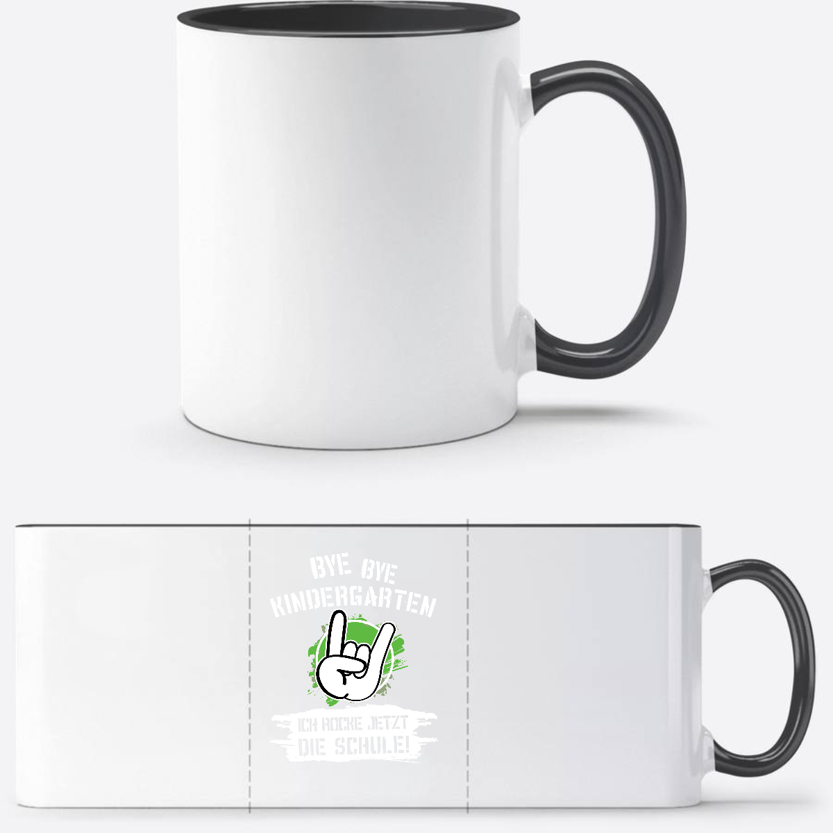 Personalisierte Tasse: Bye Bye Kindergarten, ich rocke die Schule - Weiß/Schwarz