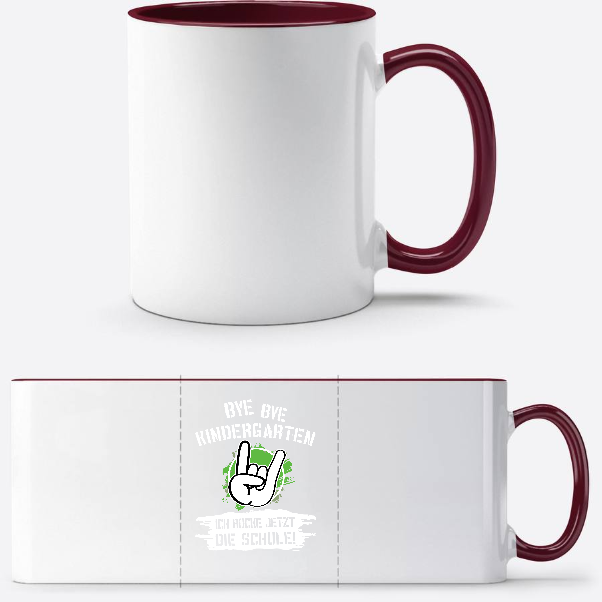 Personalisierte Tasse: Bye Bye Kindergarten, ich rocke die Schule - White/Bordeaux