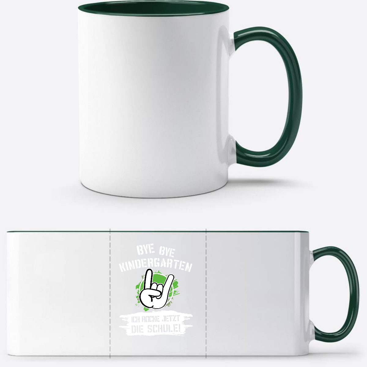 Personalisierte Tasse: Bye Bye Kindergarten, ich rocke die Schule - White/Petrol