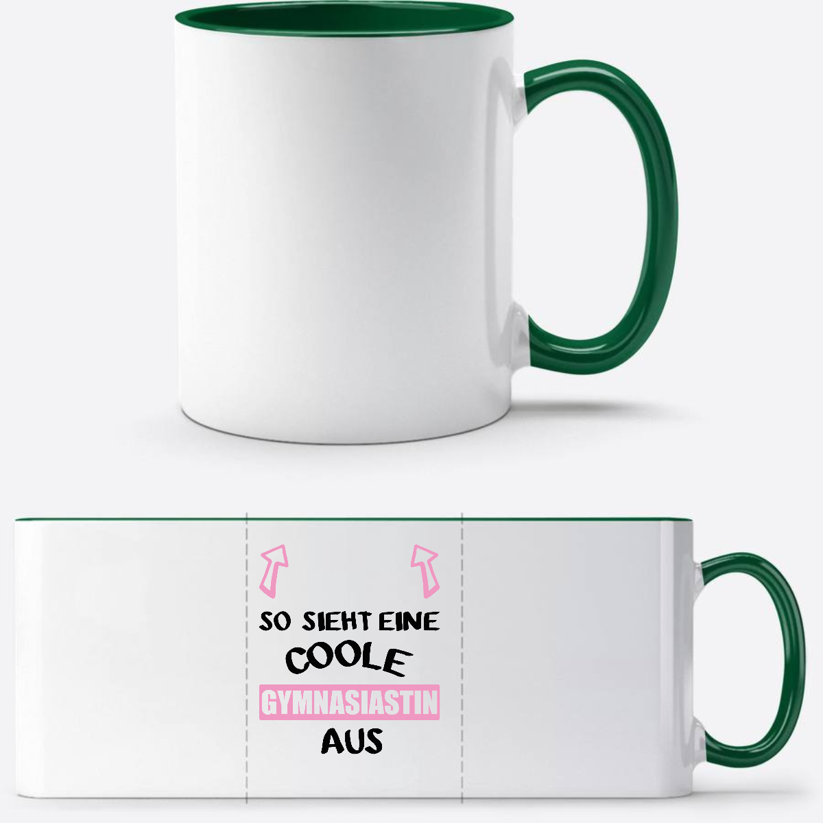Personalisierte Tasse: Coole Gymnasiastin – Geschenk zum Schulstart - Weiß/Dunkelgrün