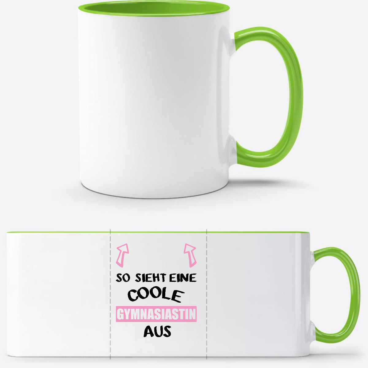 Personalisierte Tasse: Coole Gymnasiastin – Geschenk zum Schulstart - Weiß/Grün