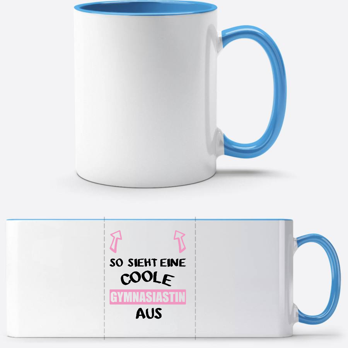 Personalisierte Tasse: Coole Gymnasiastin – Geschenk zum Schulstart - Weiß/Hellblau