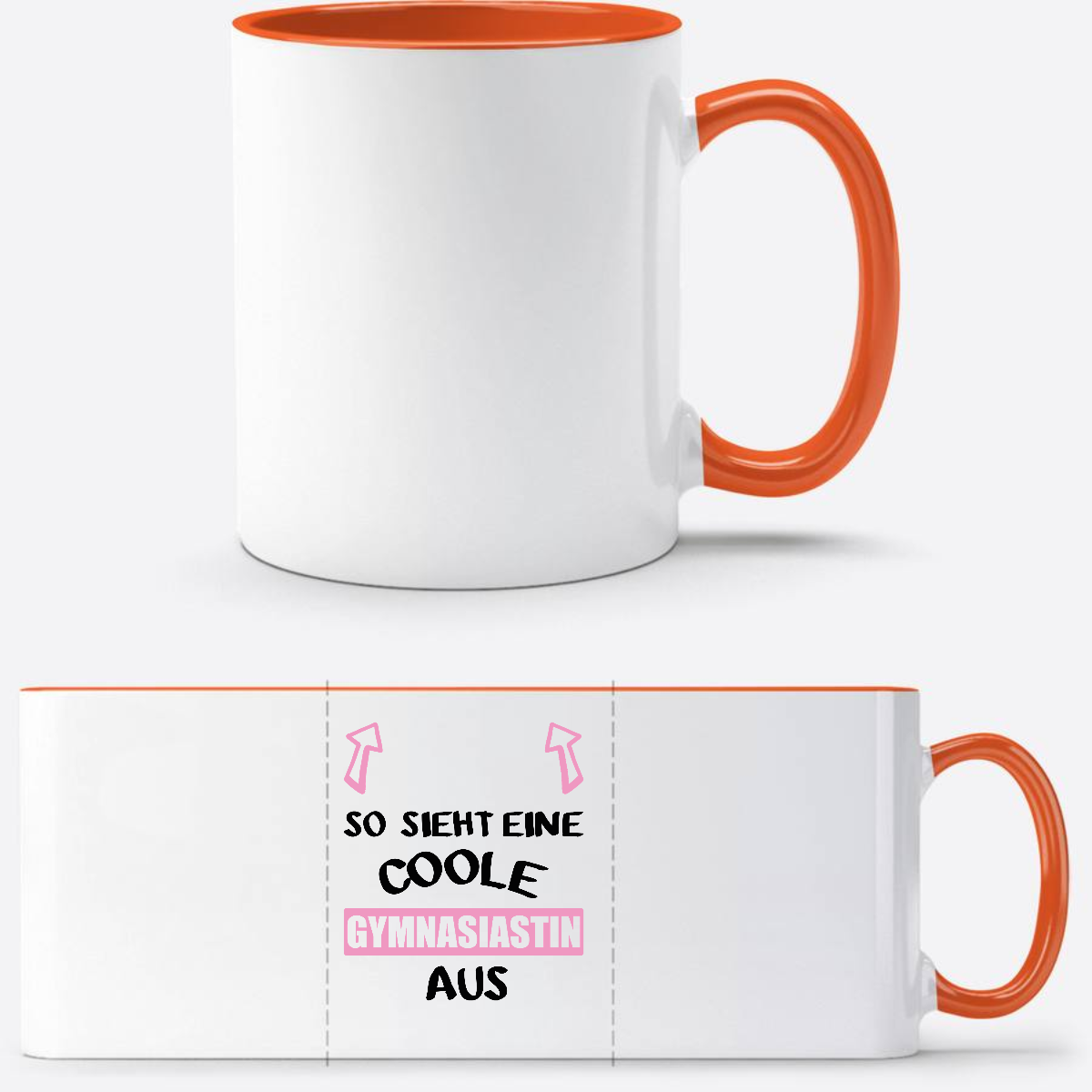 Personalisierte Tasse: Coole Gymnasiastin – Geschenk zum Schulstart - Weiß/Orange