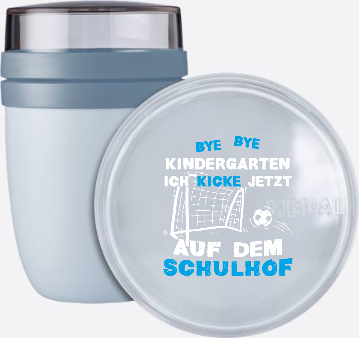 Personalisierte Tasse Einschulung – Bye Bye Kindergarten Fußball - Nordic Blue