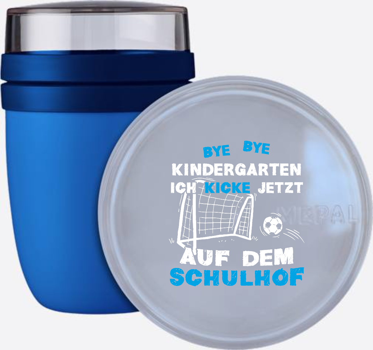 Personalisierte Tasse Einschulung – Bye Bye Kindergarten Fußball - Vivid Blue