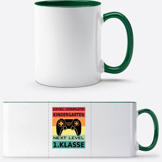 Personalisierte Tasse Einschulung: Next Level 1. Klasse - Weiß/Dunkelgrün