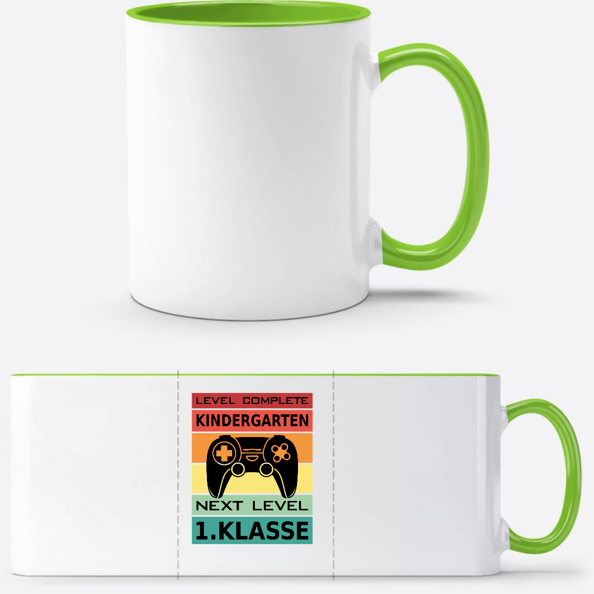 Personalisierte Tasse Einschulung: Next Level 1. Klasse - Weiß/Grün