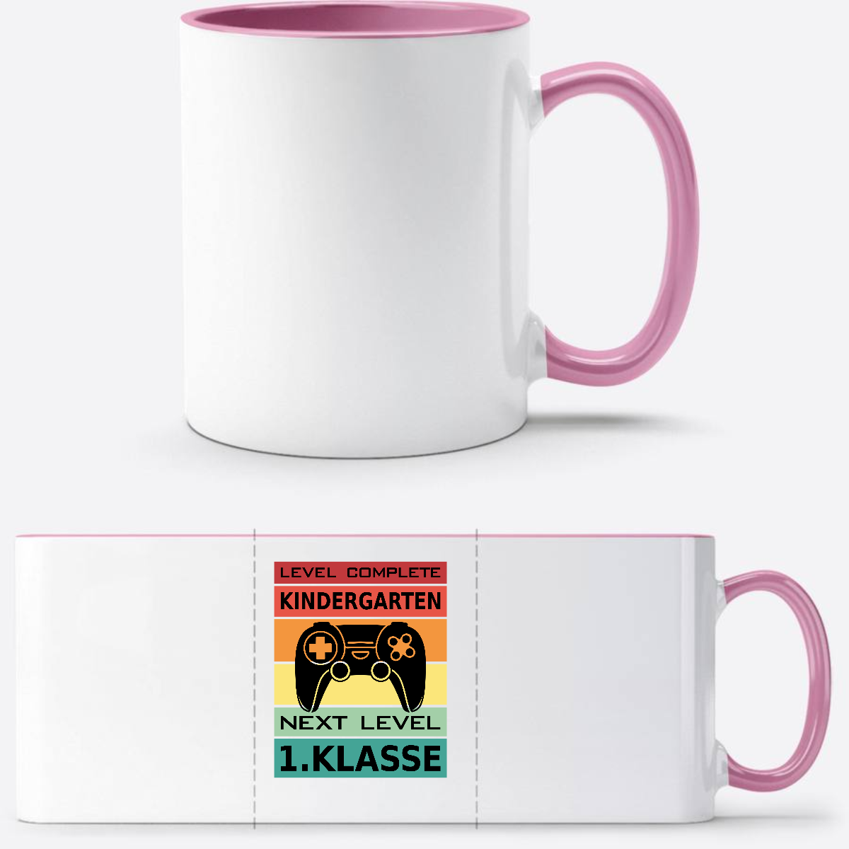Personalisierte Tasse Einschulung: Next Level 1. Klasse - Weiss/Rosa