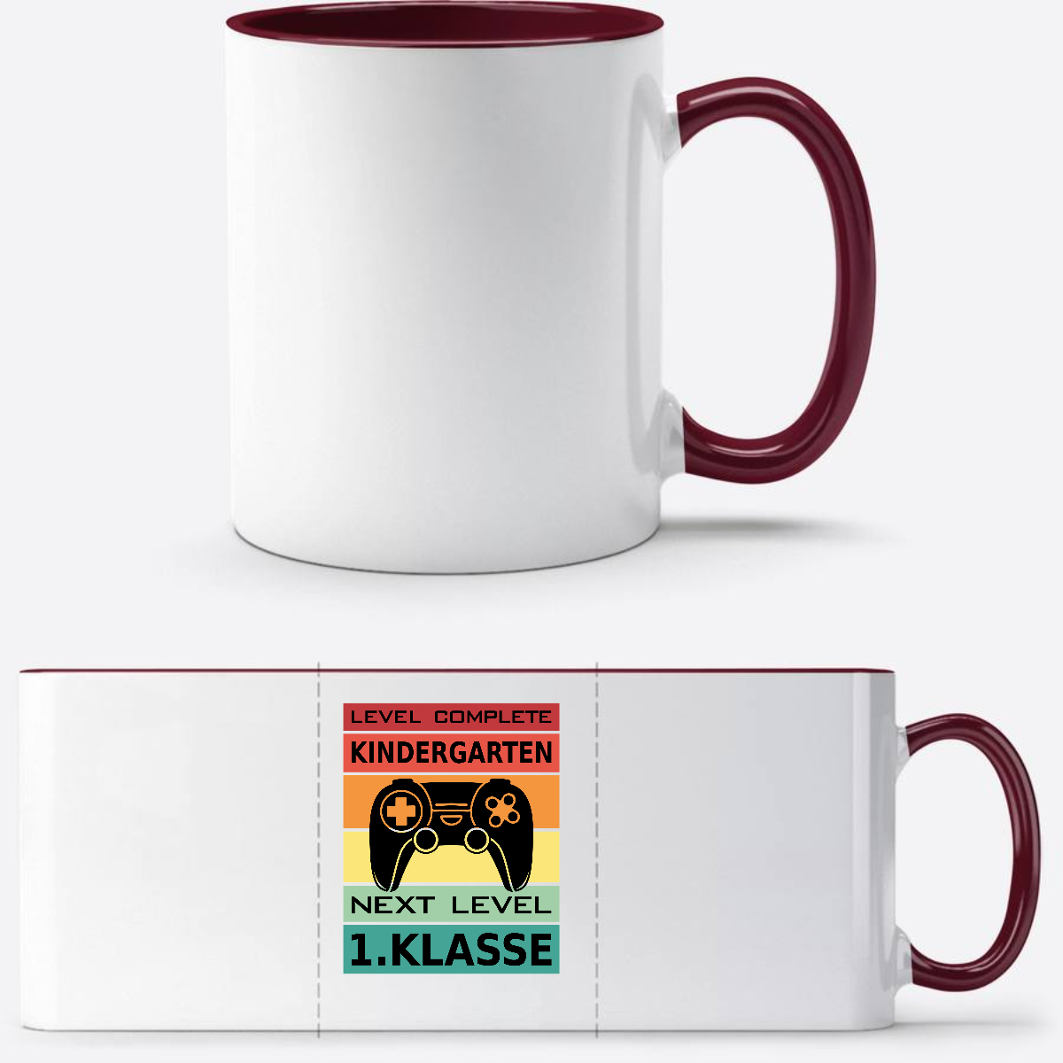 Personalisierte Tasse Einschulung: Next Level 1. Klasse - White/Bordeaux