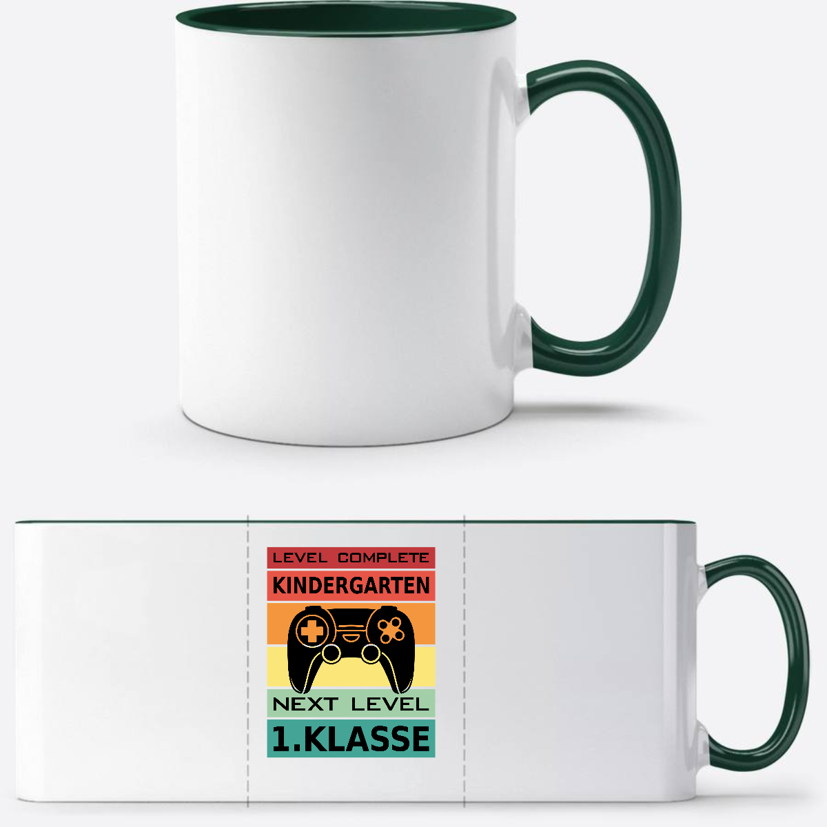 Personalisierte Tasse Einschulung: Next Level 1. Klasse - White/Petrol