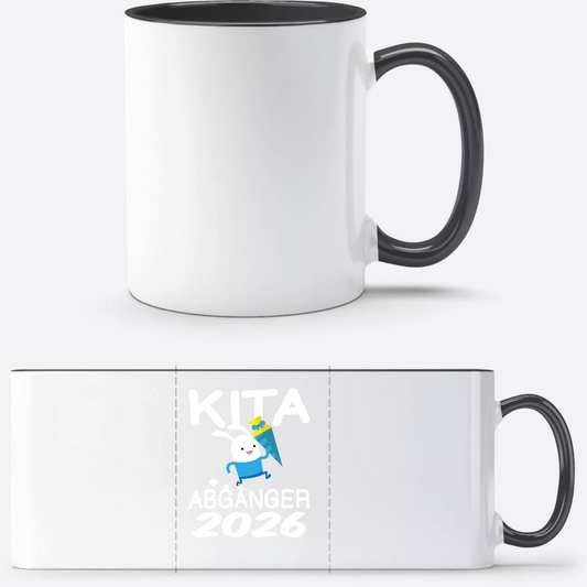 Personalisierte Tasse Kita Abgänger 2026: Hase mit Schultüte - Weiß/Schwarz
