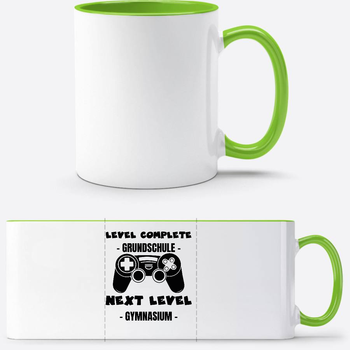 Personalisierte Tasse: Level Complete – Next Level Gymnasium - Weiß/Grün