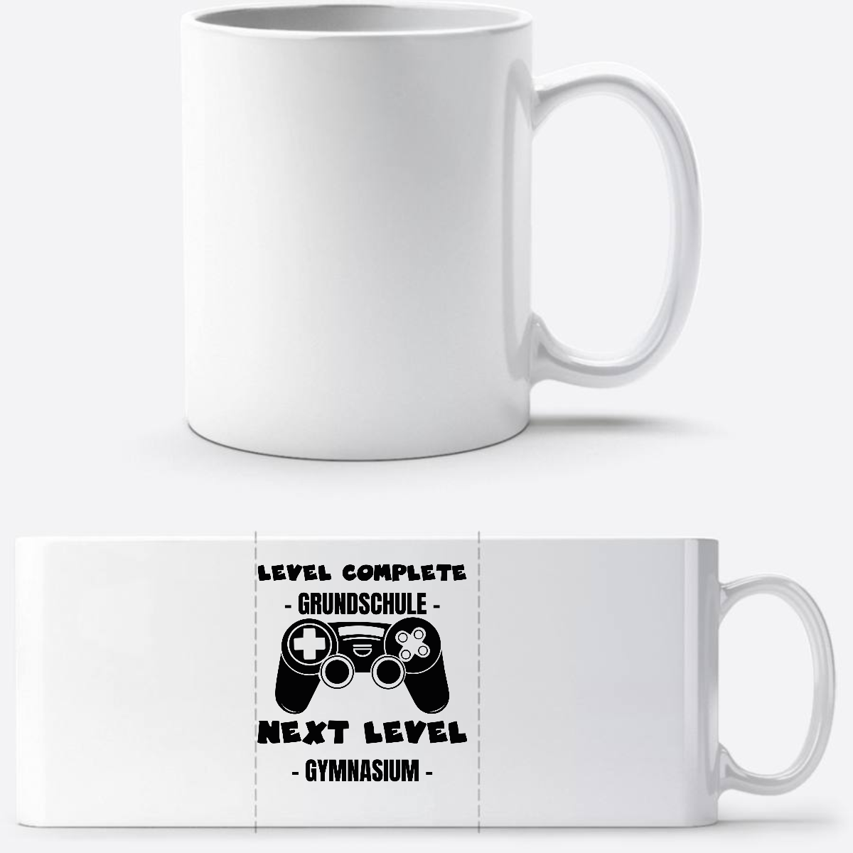 Personalisierte Tasse: Level Complete – Next Level Gymnasium - Weiß