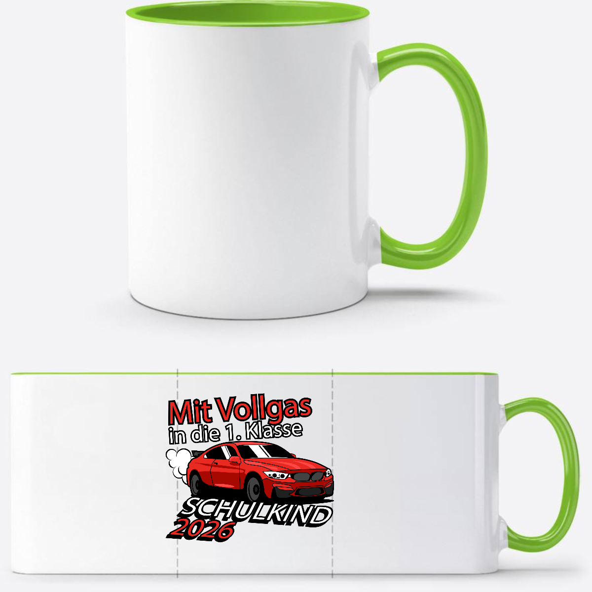 Personalisierte Tasse: Mit Vollgas in die 1. Klasse 2026 - Weiß/Grün