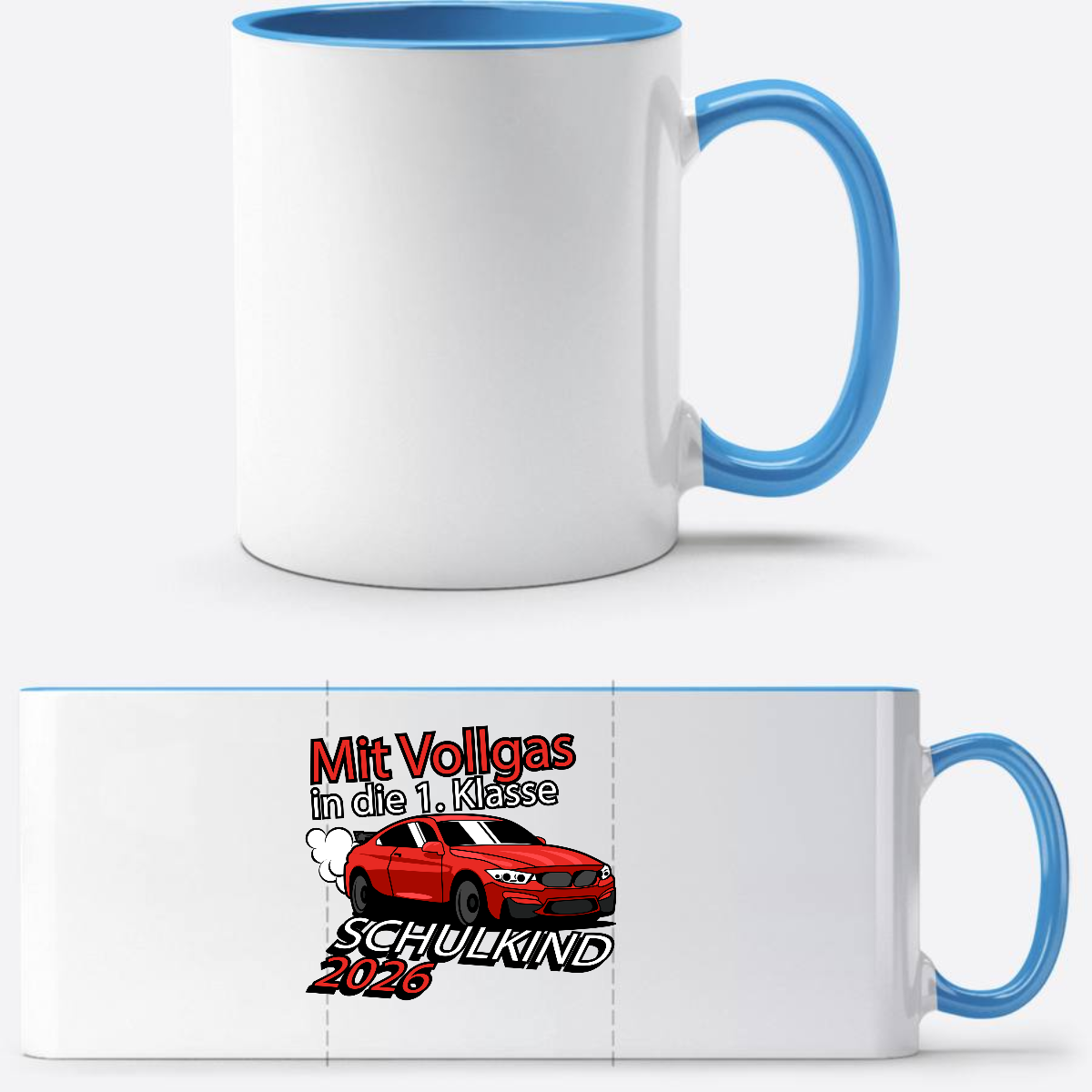 Personalisierte Tasse: Mit Vollgas in die 1. Klasse 2026 - Weiß/Hellblau